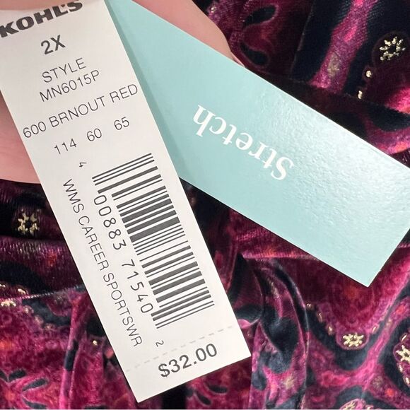 New Apt 9 Velour Tank Top 2X Front Tie Wine Gold Layering Fall Holiday Camisole - Picture 8 of 9